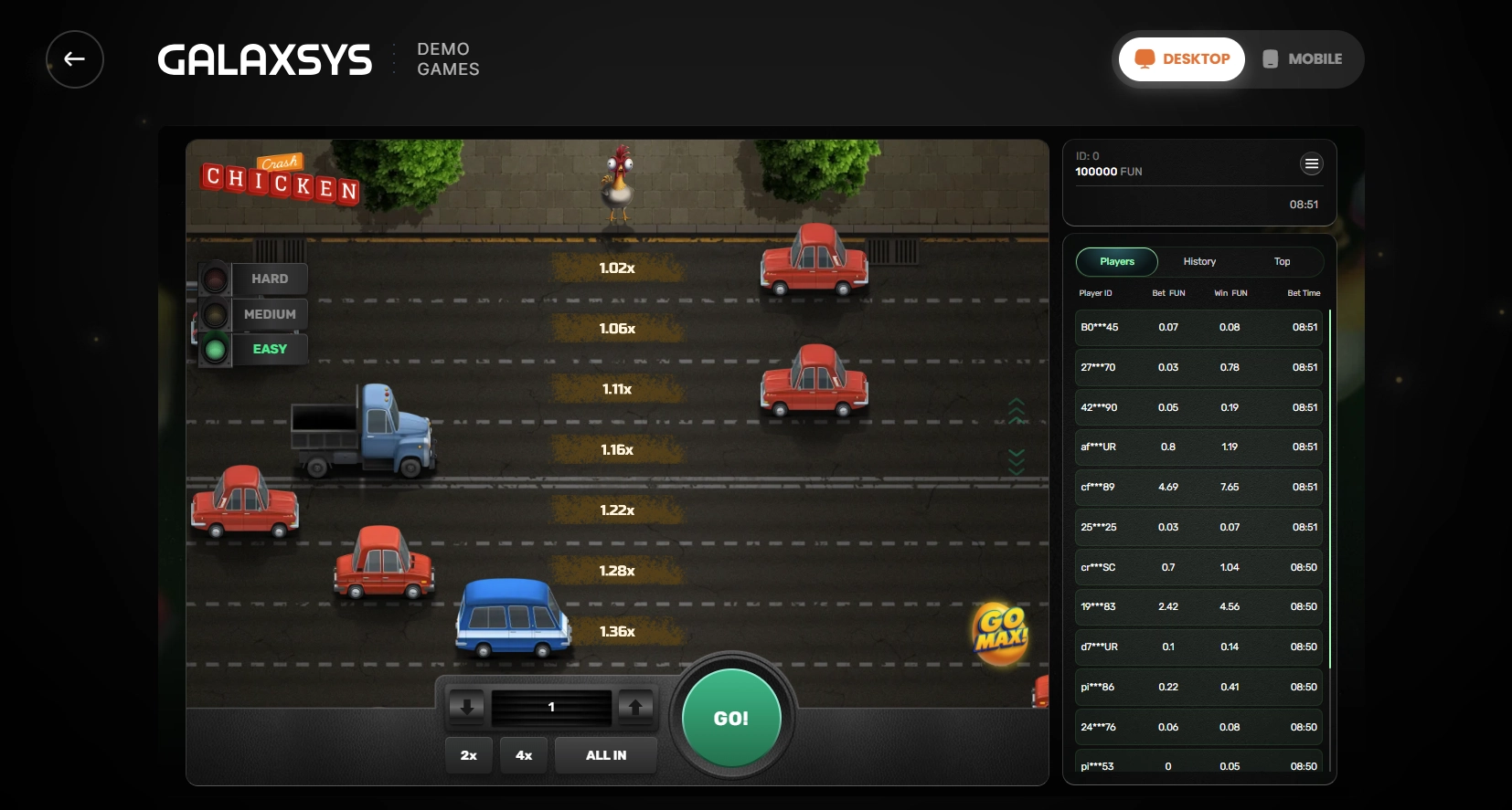 The funny visual theme and artistic design of the Chicken Crash game board.