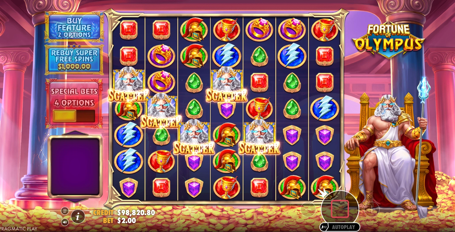Several bonus scatter symbols appearing on the board to trigger special game rounds.