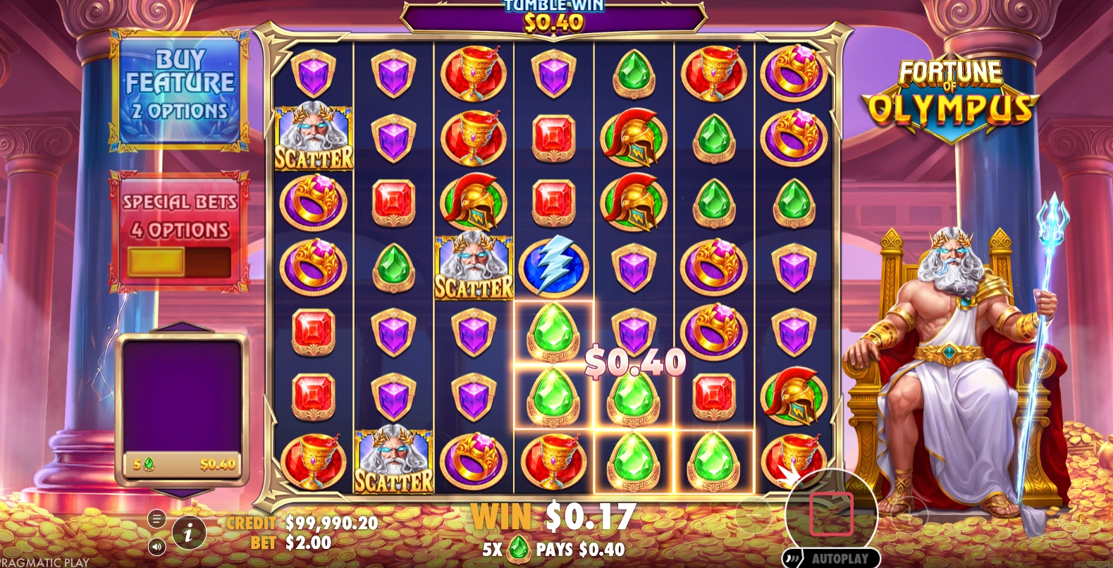 Detailed view of the bonus and feature symbols available in Fortune of Olympus slot.