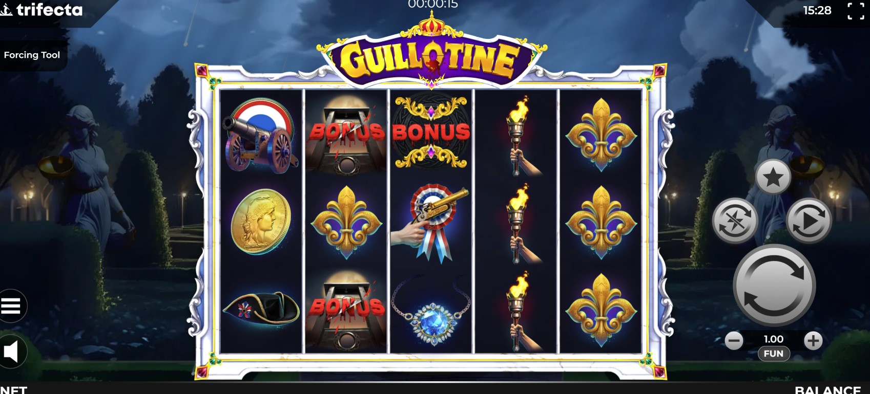 Tableau des symboles et des gains pour la machine à sous Guillotine.