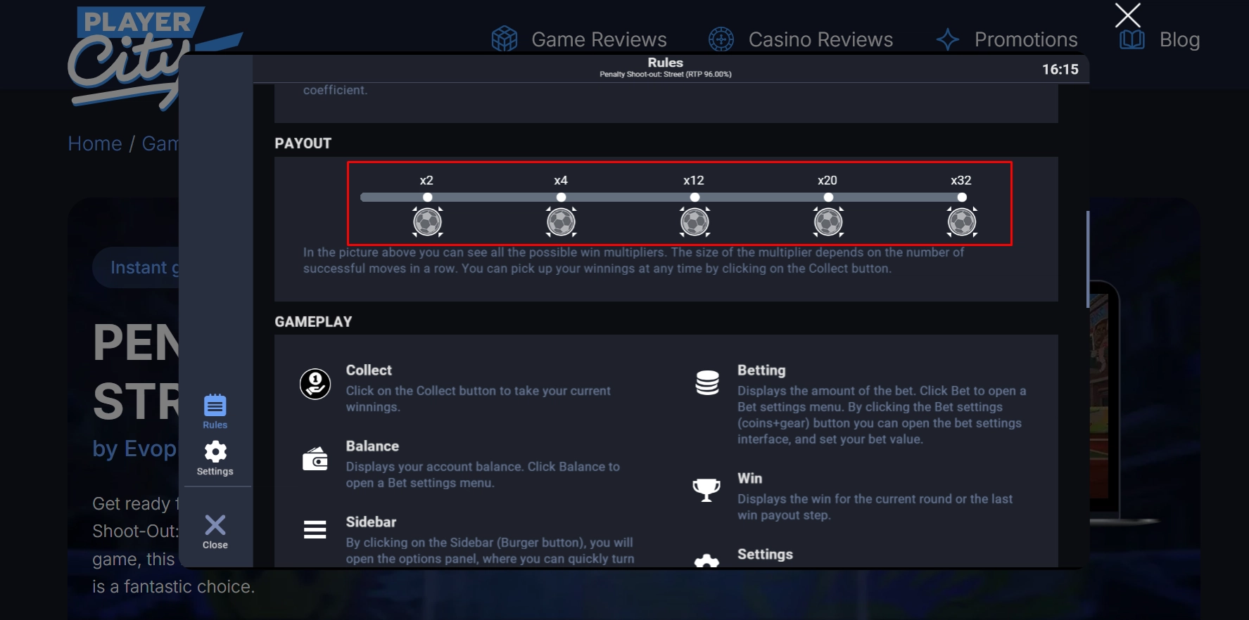 Multiplier progression bar showing increasing payouts for consecutive goals scored